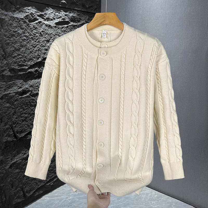 Herren-Zweiteiler-Strickpullover im Vintage-Stil mit Zopfmuster, hochwertiger Cardigan, altmodischer Herbst-Winter-Pullover_voghion.com