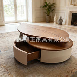 北欧诧寂风实木叶子茶几升降储物功能酒店会所工程个性异形咖啡桌
