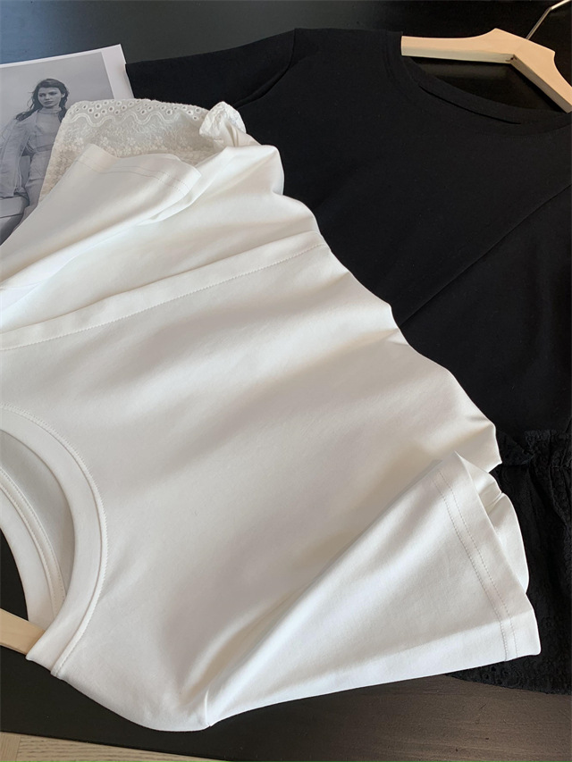 Design sense: Unconventional irregular hollowed-out embroidery patchwork hem, loose short-sleeved T-shirt for women, Spring/Summer 2025 G032206 pic 29