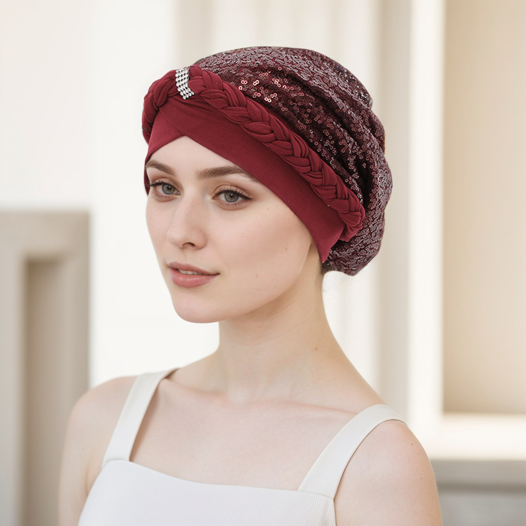 Muslim hat Milk silk with sequin braid hat Muslim hat Indian hat_voghion.com