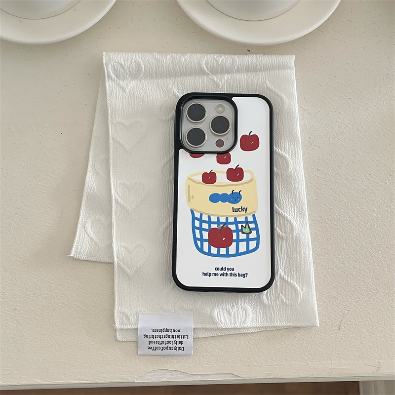 Canasta blanca manzana-borde negro uno