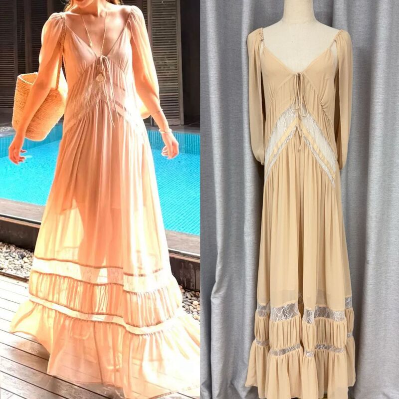 In Stock/26 Spring/Summer Sheer Cape Chiffon Patchwork Slip Dress In Stock/26 Spring/Summer Sheer Cape Chiffon Patchwork Slip Dress