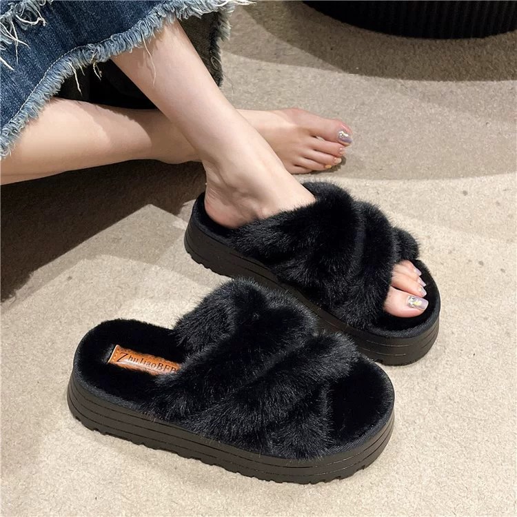 Pelzige Hausschuhe für Damenoberbekleidung im Herbst 2023, Baumwollhausschuhe mit offener Spitze_voghion.com