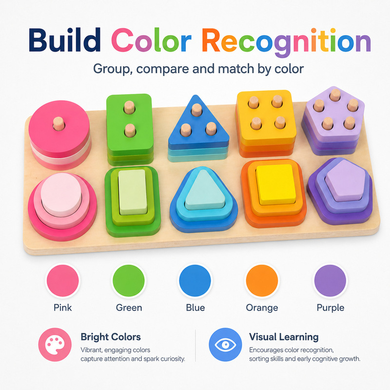 Montessori Geometric Shape Stacking Blocks Pairing Assembly Educational Toys for Early Childhood Learning for Boys and Girls Montessori Geometric Shape Stacking Blocks Pairing Assembly Educational Toys for Early Childhood Learning for Boys and Girls