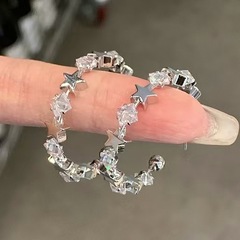 银针超闪锆石星星几何C形耳钉简约耳圈百搭耳环轻奢高级感耳饰女