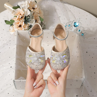 Girls' Sandals Children's Crystal Princess Shoes 2025 Spring/Summer Show Piano Host Dress Performance Soft-soled Leather Shoes