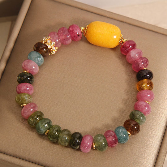 Natural Color Optimized Tourmaline Abacus Beads Jade Bracelet Women's Niche Light Luxury Exquisite Passepartout Topaz Bracelet