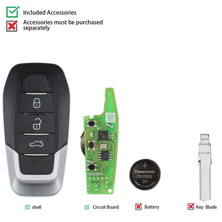 Xhorse XKFEF1EN Remote Control 3-Button Car Key Overseas Version
