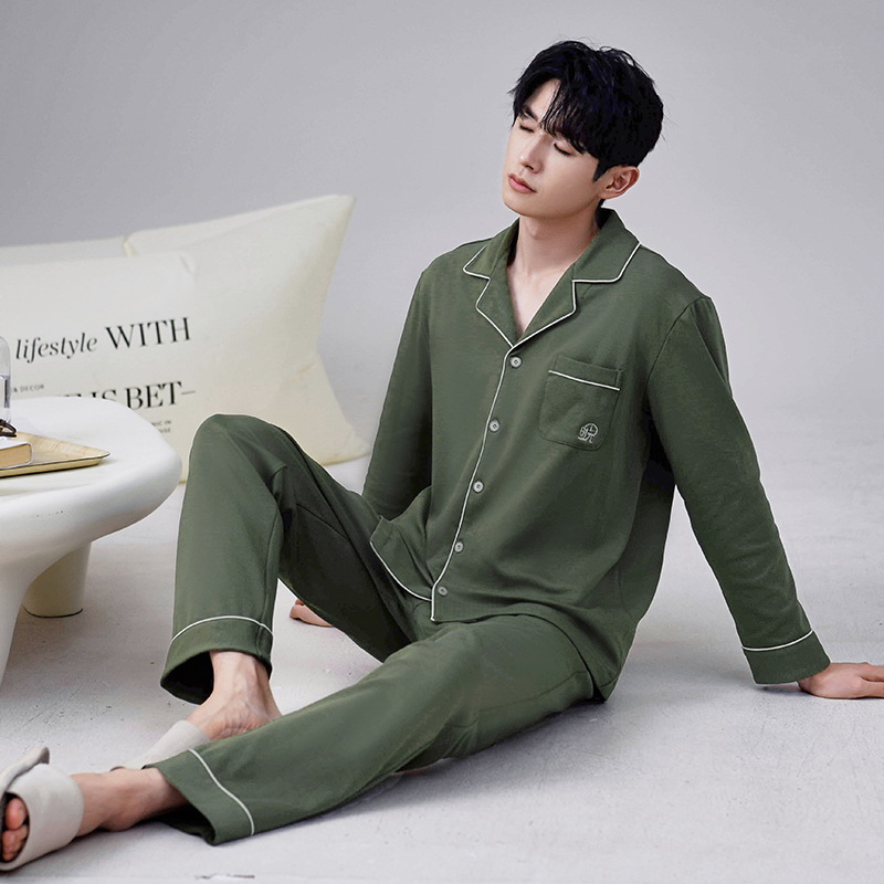 Los hombres de la Rebeca pijamas de otoño de los hombres de manga larga de algodón de moda traje de pijama de solapa de los hombres texturizado ropa para el hogar de primavera y otoño