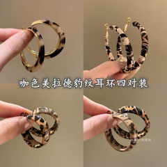 咖色美拉德豹纹圆形耳环复古设计轻奢民族风耳圈小众高级感耳饰女