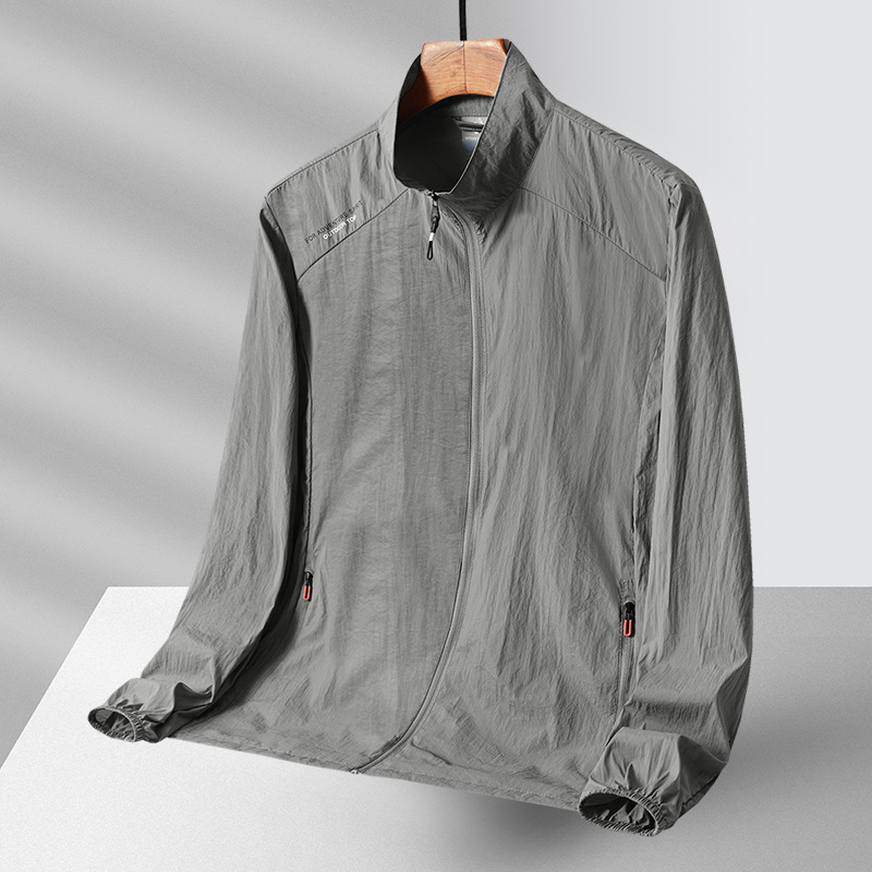 Ropa de protección solar de cuello suelto de cuero para hombres y mujeres, chaqueta deportiva al aire libre, chaqueta de ocio, bolsillo con cremallera, ropa de protección solar de moda