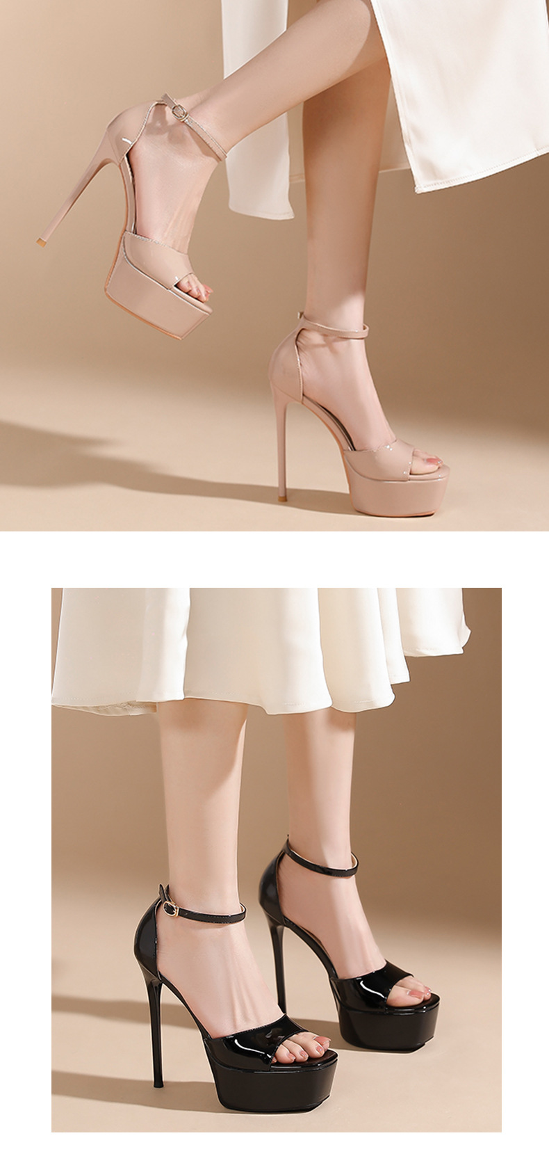 Giày sandal cao gót hở mũi quai một chữ, gót nhọn 12 cm, thoáng khí — Hình khỏa thân-12cm chi tiết 6