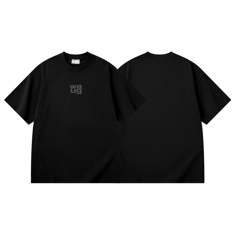 夏の紳士服黒300g厚手のゆったりしたカジュアルtシャツ男性アメリカ綿の重いポンドの肩の半袖の上着の女性|undefined