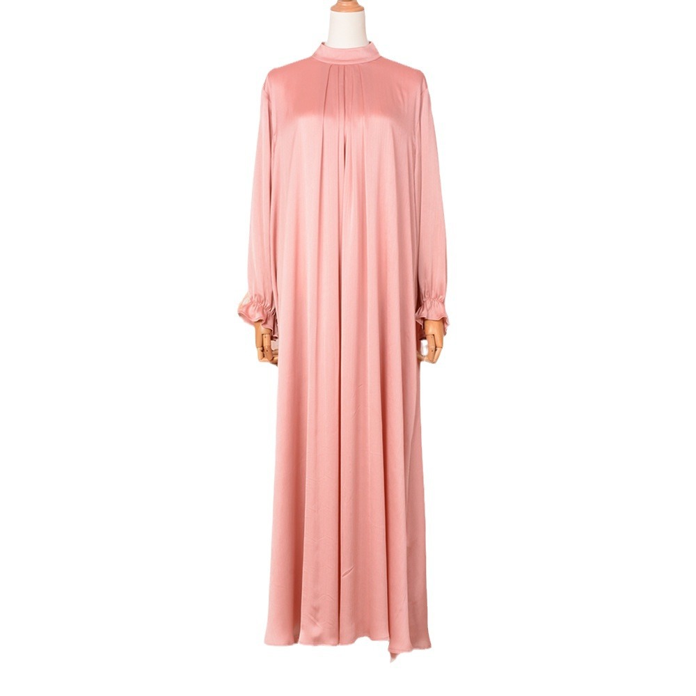 New Foreign Trade Cross-border Abaya, Middle Eastern Muslim Robe, Round-neck, Pleated, Solid Color, Elegant And_ecoleips.com