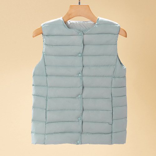 Women's  Autumn/Winter Lightweight Down Jacket with V-Neck Lining, New Style Round Neck Inner Jacket, Large Size White Duck Down Vest