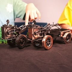 鐵藝復古擺件質感金屬手扶拖拉機模型帶斗可滑動旋轉二色選擇