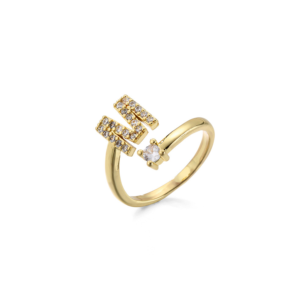 2g Weight Travel Occasion Copper Material Letter Pattern Women'S Gender Plating Design White, Gold Color Wholesale New Micro-inlaid Letter Zircon Copper Open Ring Nihaojewelry 15