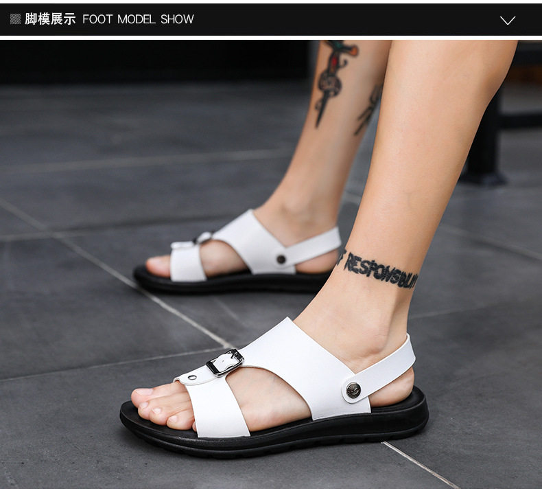 Dép sandal nam quai ngang hở ngón thoáng khí kiểu Hàn Quốc đi biển và dạo phố — Màu trắng, Đen toàn bộ, Đỏ rượu chi tiết 11
