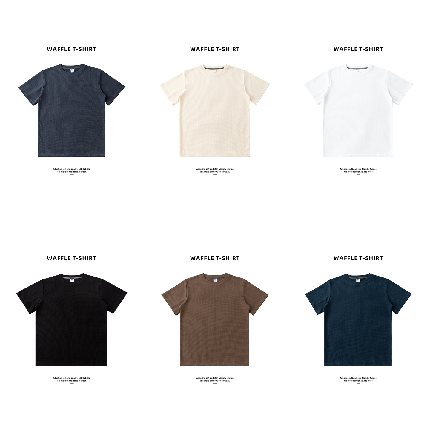 260g Waffle Knitted Short-Sleeved T-Shirt for Men, Versatile, Loose, Pure Color, Heavyweight T-Texture and Version Is Hard to Love