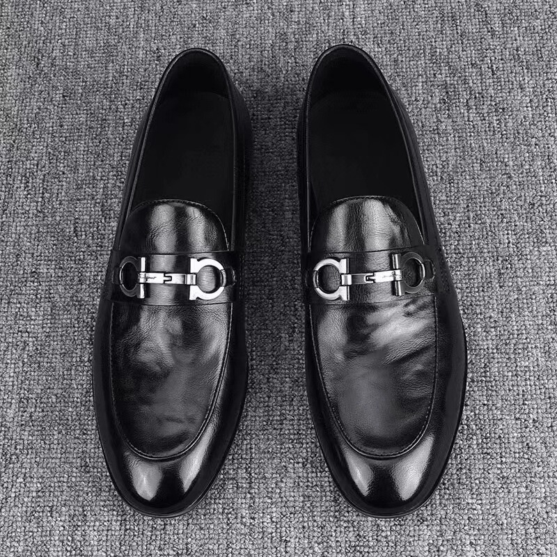 2025 New Summer Business Leather Shoes, Slip-On Horsebit Buckle, Comfortable Cowhide Loafers, Casual Beanie Shoes