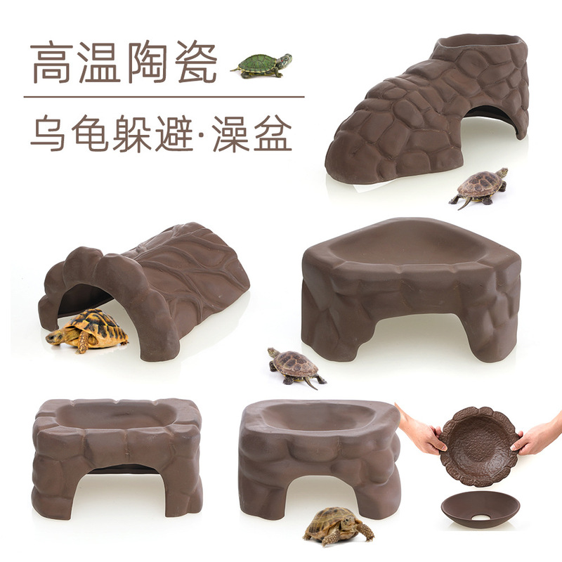 High-Temperature Ceramic Yellow-Edged Turtle Basking Platform, Shelter, Bathing Basin, Humidifying Rest Area, Climbing Platform, Tile Decoration for Reptile Pets