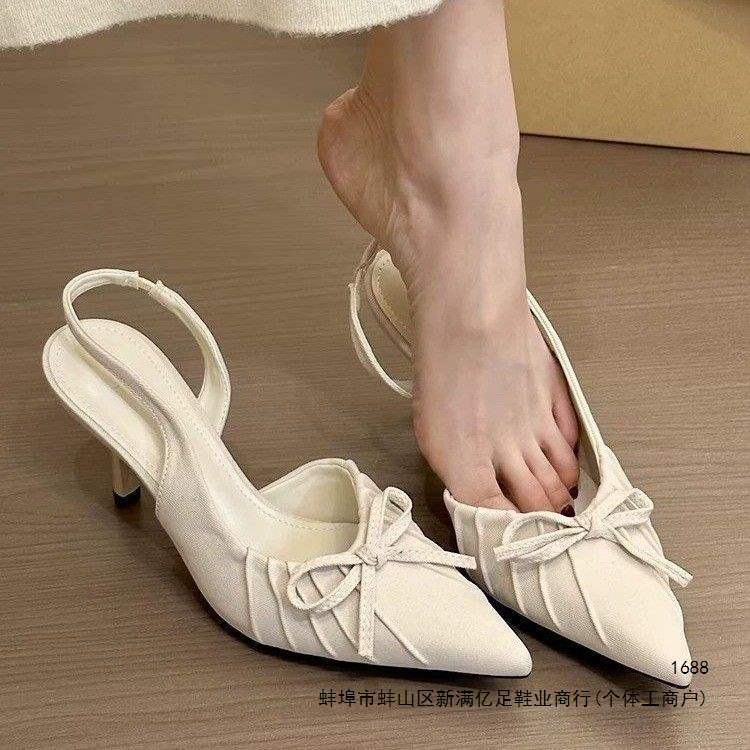 French-Style Fashionable and Elegant Back-Strap Summer Niche High-Heeled Shoes, Simple Pure White Bow-Knot Stiletto Closed-Toe Sandals French-Style Fashionable and Elegant Back-Strap Summer Niche High-Heeled Shoes, Simple Pure White Bow-Knot Stiletto Closed-Toe Sandals