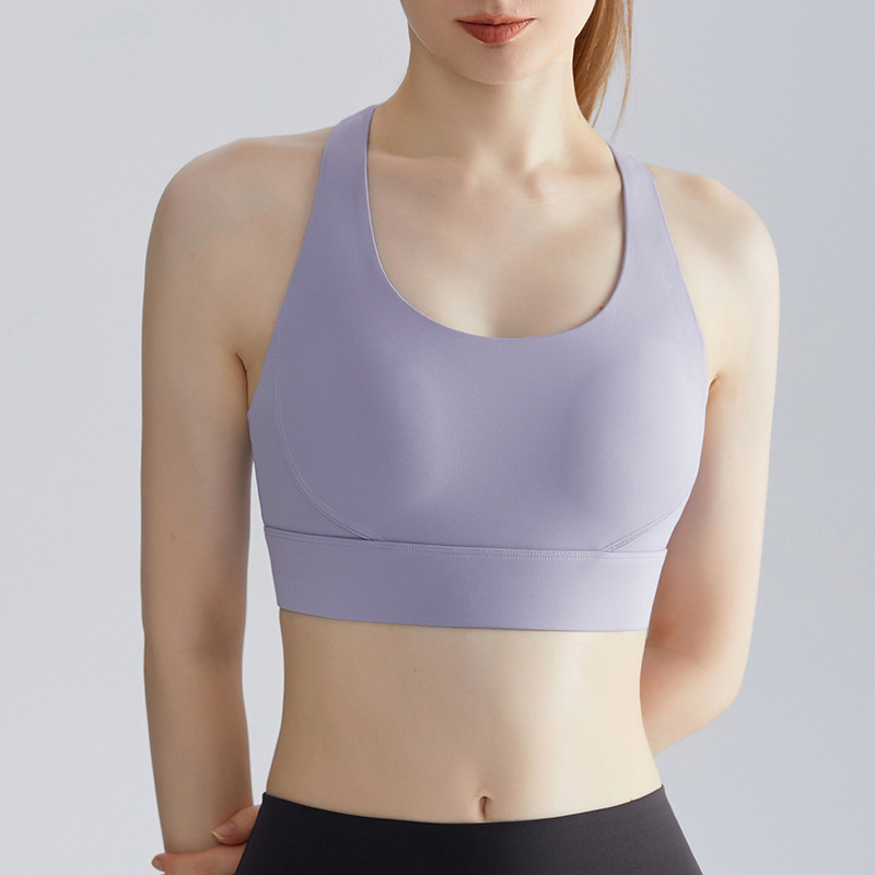 [Personalizado] Sujetador deportivo de alta intensidad para mujer con copas fijas, soporte lateral para el busto, costuras de malla y hermoso diseño de espalda, top de yoga