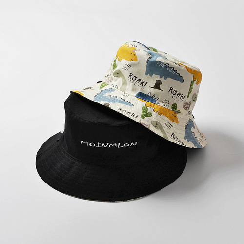 moinmlon spring and summer Korean version double-sided children's sunshade fisherman hat animal print baby cotton sun protection sun hat