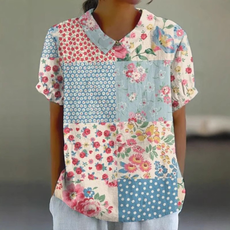 Summer New Women's Short-Sleeve Shirt, Creative Retro Floral Cute Style Short-Sleeve T-Shirt with Turn-Down Collar, Dropshipping Summer New Women's Short-Sleeve Shirt, Creative Retro Floral Cute Style Short-Sleeve T-Shirt with Turn-Down Collar, Dropshipping