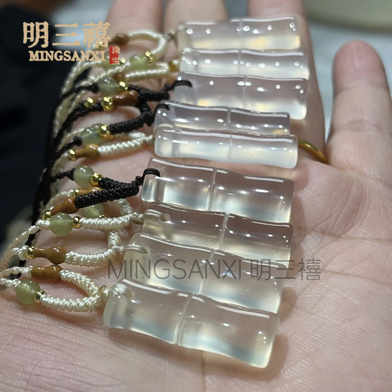 Natural High Ice Agate Bamboo Joint Chalcedony Auspicious Cloud Lock Buddha Guanyin Jade Clavicle Necklace Pendant Xiaohongshu