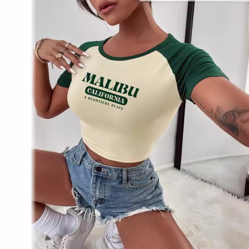 Cross-border short slim-fit letter multi-color top y2g women's summer T-shirt navel sexy clothing Street