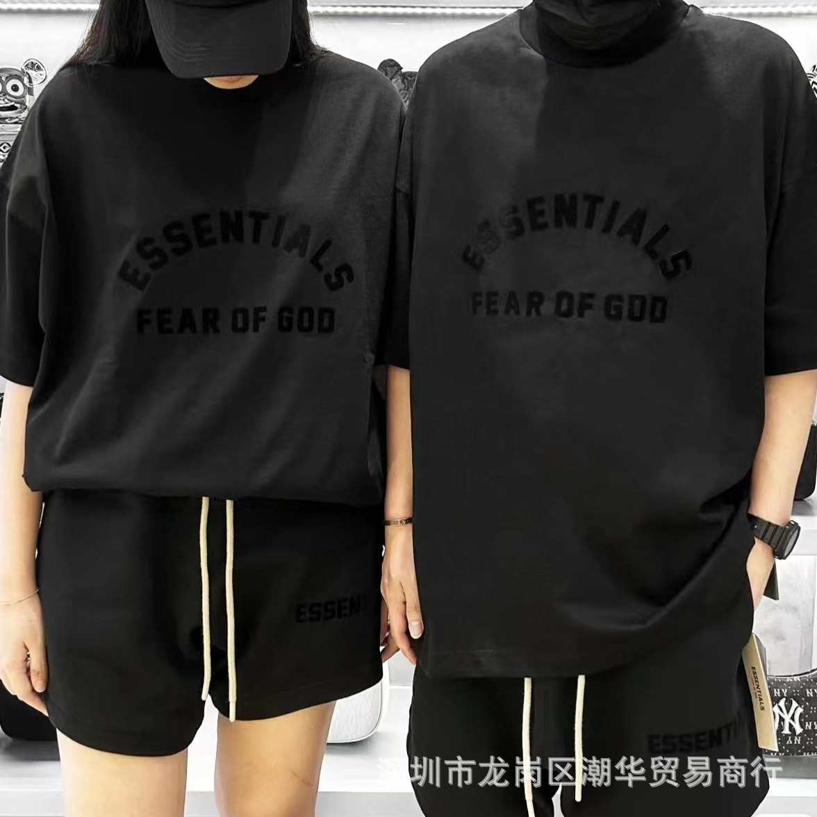 국경 간 도매 이중 선 ESSENTIALS 테리 반바지 남성 하이 스트리트 드로 스트링 반사 느슨한 바지 FOG 조수