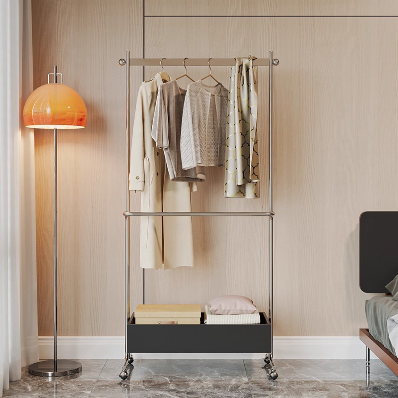 Vintage Wabi-Sabi Style Clothes Rack for Bedroom, Home Mobile Clothes Storage Floor-Standing Clothes Rack