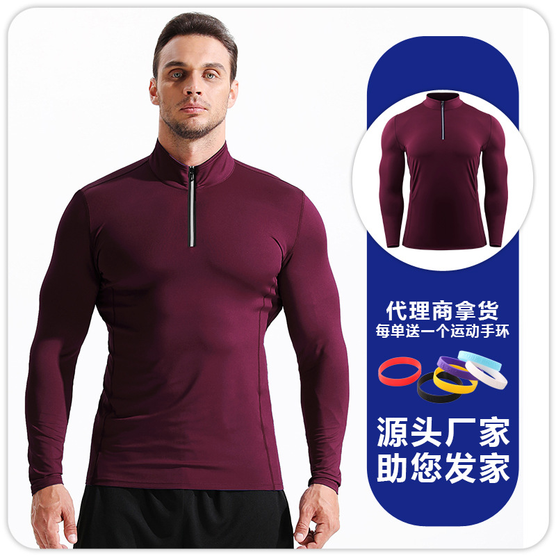 Otoño e invierno deportes de secado rápido ropa de entrenamiento de manga larga medias de cremallera de Baloncesto de los hombres corriendo la parte superior compresión elástica transpirable