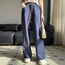 2025年春夏新款天丝莱赛尔针织牛仔裤高腰设计感带兜垂感直筒裤女