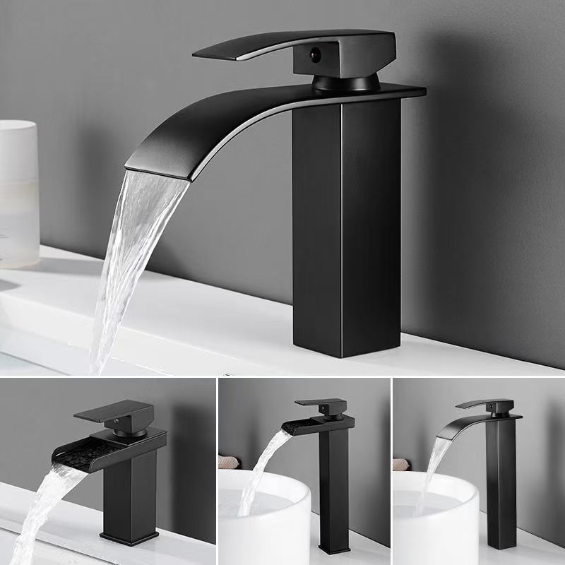 Cross-border Waterfall Counter Basin Wash Basin Basin Faucet Bathroom Cabinet Black Hot and Cold Single Hole Basin Faucet Nordic Cross-border Waterfall Counter Basin Wash Basin Basin Faucet Bathroom Cabinet Black Hot and Cold Single Hole Basin Faucet Nordic