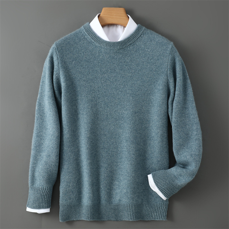2025秋冬加厚男士羊毛衫圆领毛衣男青年商务休闲绒衫大码打底跨境