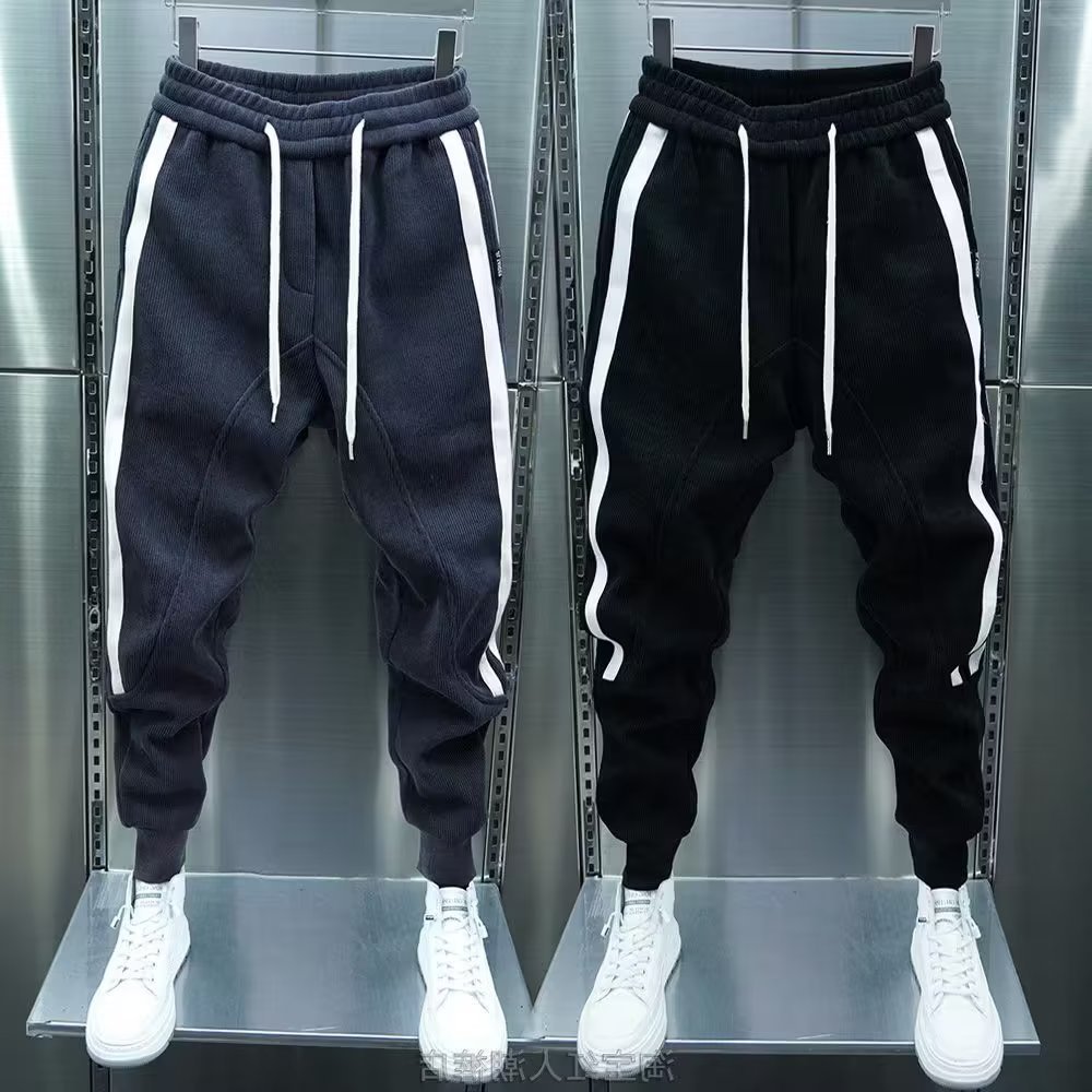2023 trendy new corduroy sweatpants men's Korean-style versatile loose ankle-tied sports casual pants sports harem pants
