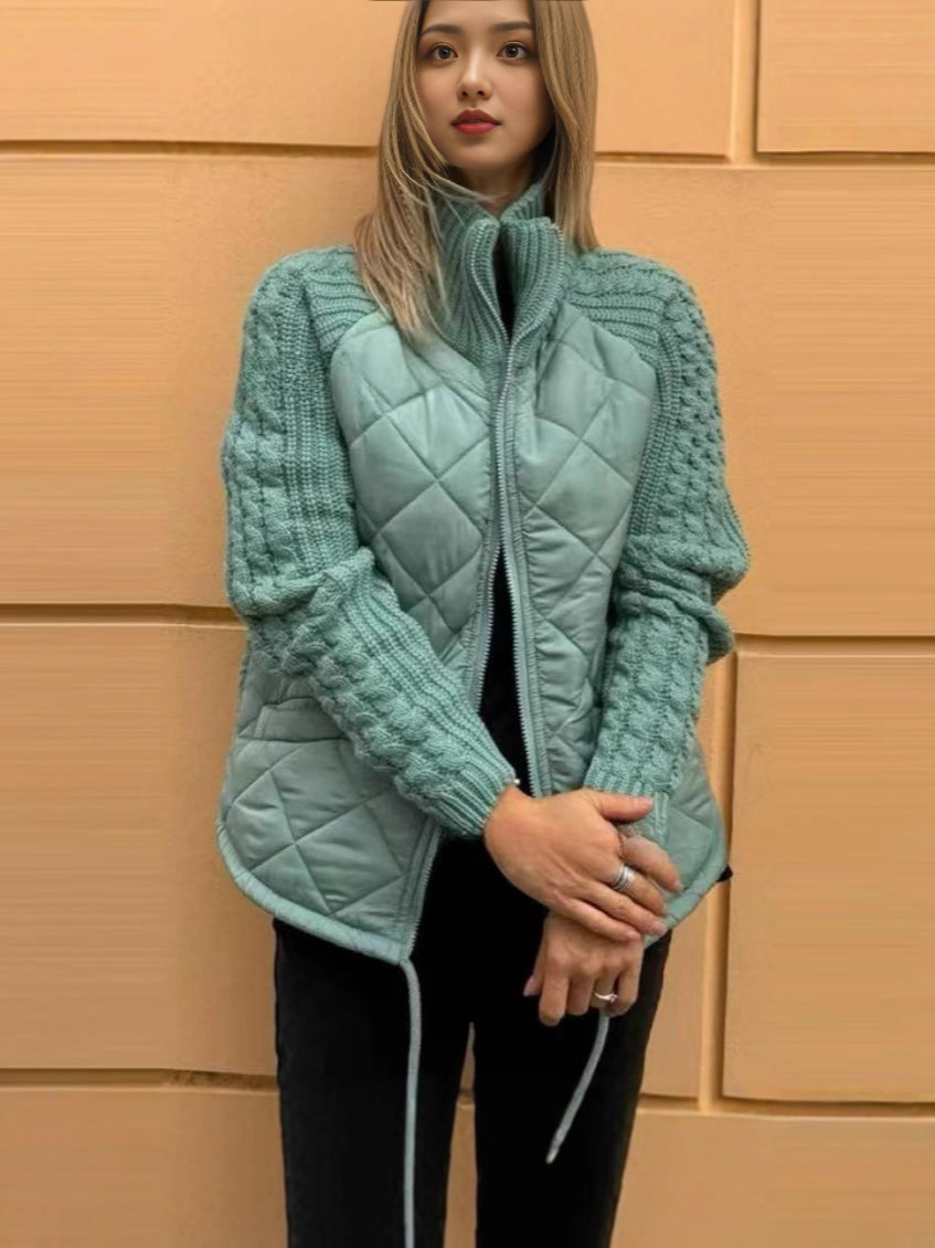 Amazon 2025 otoño y invierno nueva moda europea y americana cardigan con cremallera de manga larga de cuello de altura abrigo de algodón de mujer ropa de algodón