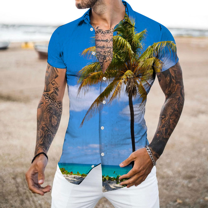 American Cross-border 2025 nueva camisa casual de cuello alto de manga corta de alta calidad para hombres MB1