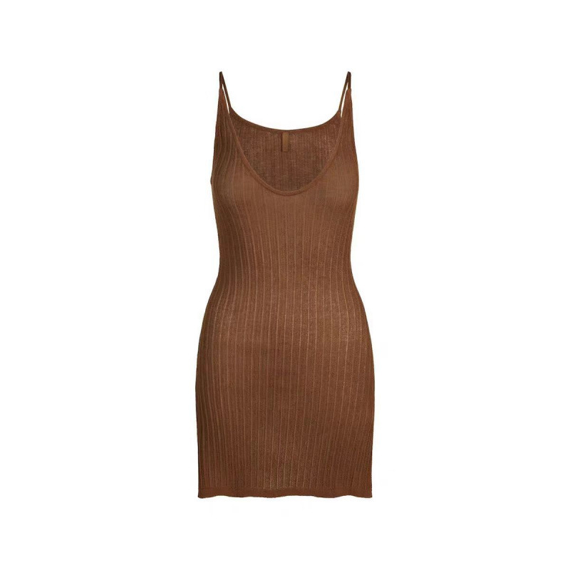 Dark brown suspender skirt / S