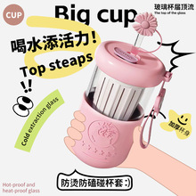 创意花茶水杯果茶冷萃杯促销礼品杯透明玻璃杯子高颜值玻璃吸管杯
