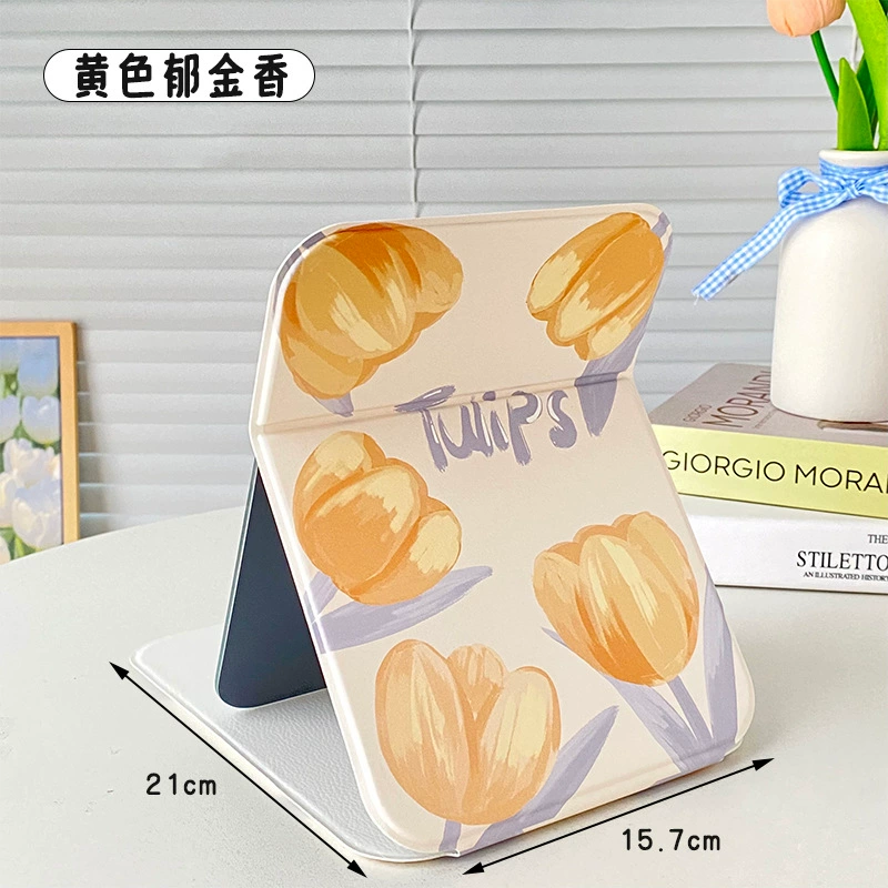 Folding PU Portable Makeup Mirror, HD Glass, Standable Compact Vanity Mirror