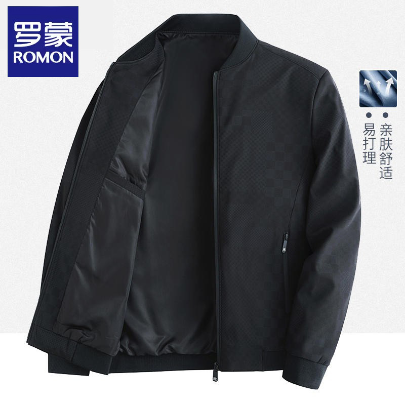 罗蒙夹克男士新款休闲 棒球服男装2025春秋上衣中年外套茄克衫男