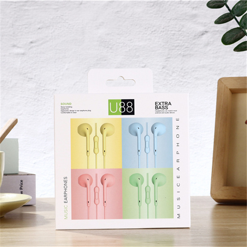 Color macaron transfronterizo U88 en la oreja con cable estéreo Control de auriculares con micrófono U19 auriculares deportivos para estudiantes