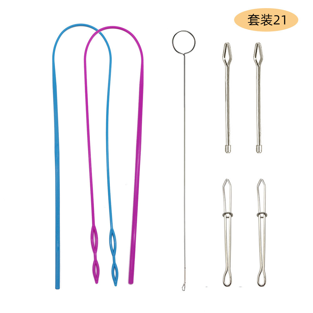 Juego de enhebrador de banda elástica de Amazon, cable de banda elástica de plástico largo, enhebrador de cuerda de doble orificio, clip de cinturón