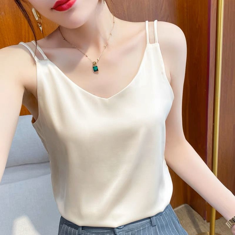 Silk Camisole Women's Summer V-neck Base Suit Sleeveless Silk Solid Color plus size Satin Vest