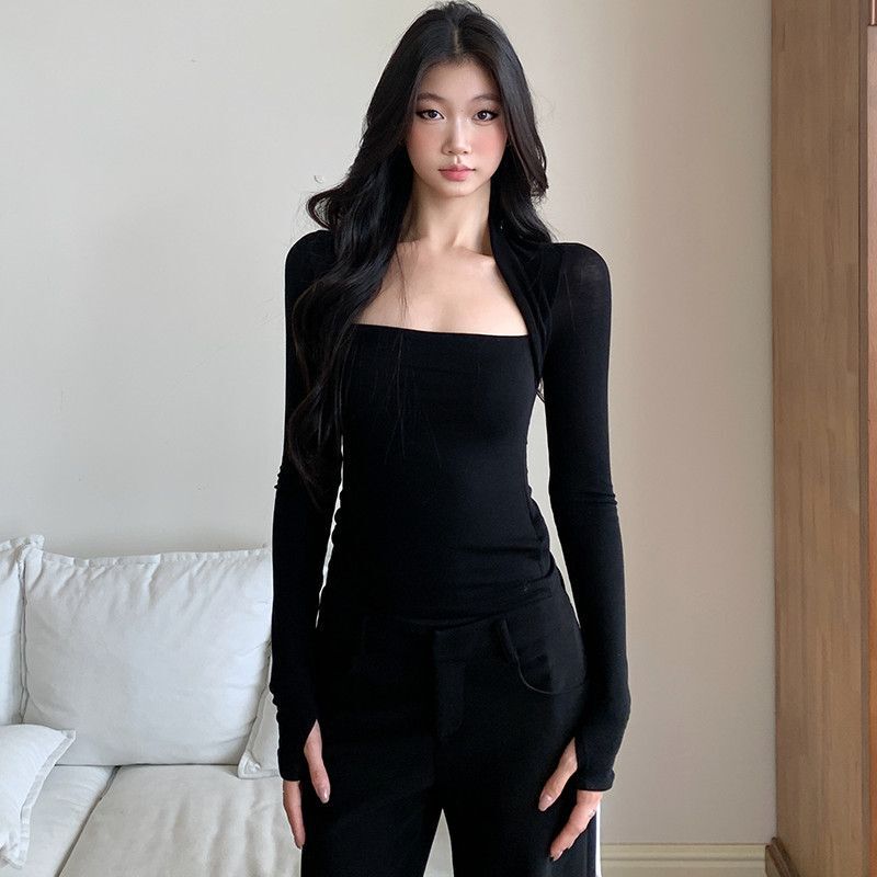 Autumn Spicy Girl Short Long-Sleeve T-Shirt for Women, Slim Fit, Versatile Design, Stylish Base Shirt Top, Slim Fit Style