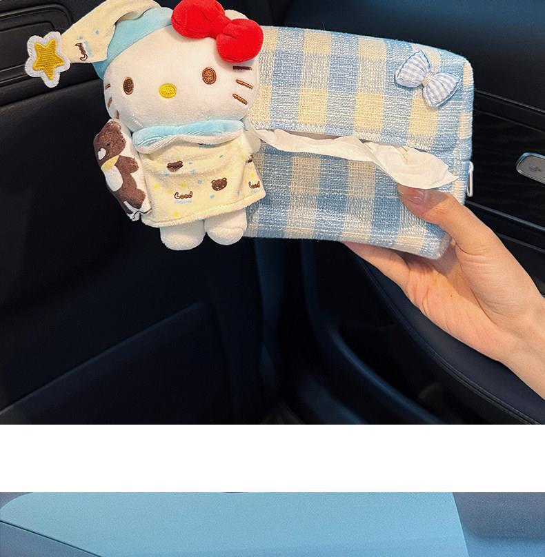 Car Tissue Box, Cute Pajama-Style Hello Kitty Paper Tissue Holder, Hanging on the Back of Car Seat