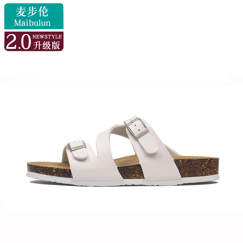 Mcbulun Cork Slippers Flats Non-Slip Outdoor Beach Men and Women Same Style Large Size Color Matching Print Summer Ins Trbottom